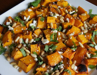 Roasted Pumpkin Salad with Feta and Pine nuts